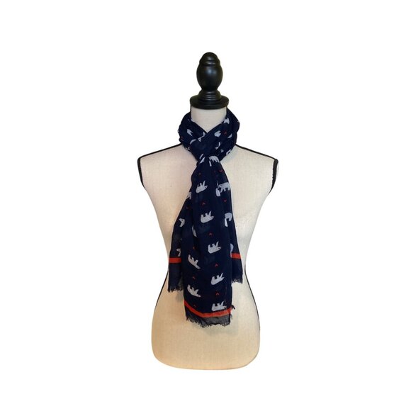Womens Rectangle Scarf Wrap Navy Blue Polar Bear Red Stripe Border Lightweight - Picture 2 of 6
